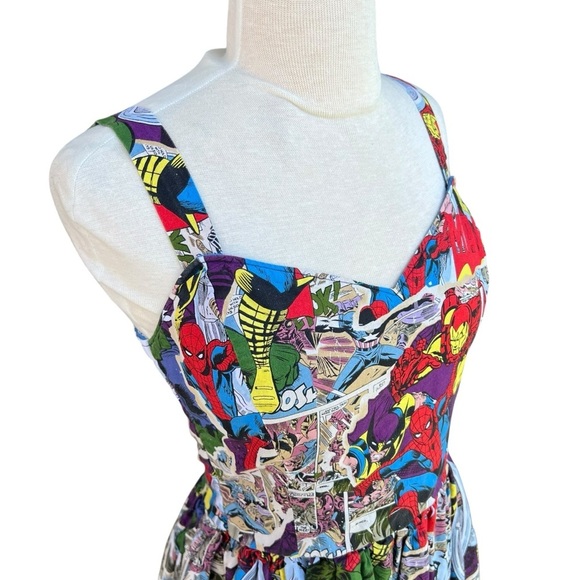 VTG Marvel Comics Fit and Flare Mini Skater Dress Spider-Man Hulk Thor Colorful - Picture 5 of 16